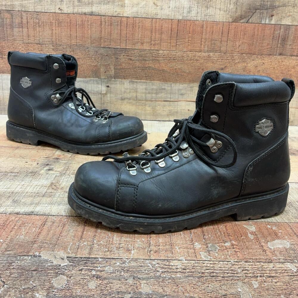 Harley-Davidson Boots Mens Size 13 46 Black Leather Ankle Lace Up Biker